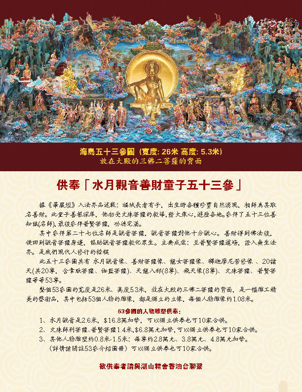 Sponsorship (permanent) - for the 53 spiritual teachers 53參圖的人物雕塑供奉